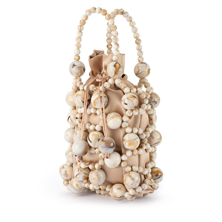 Olga Berg Sammy Beaded Cage Bag in Natural available at Barbara Katz