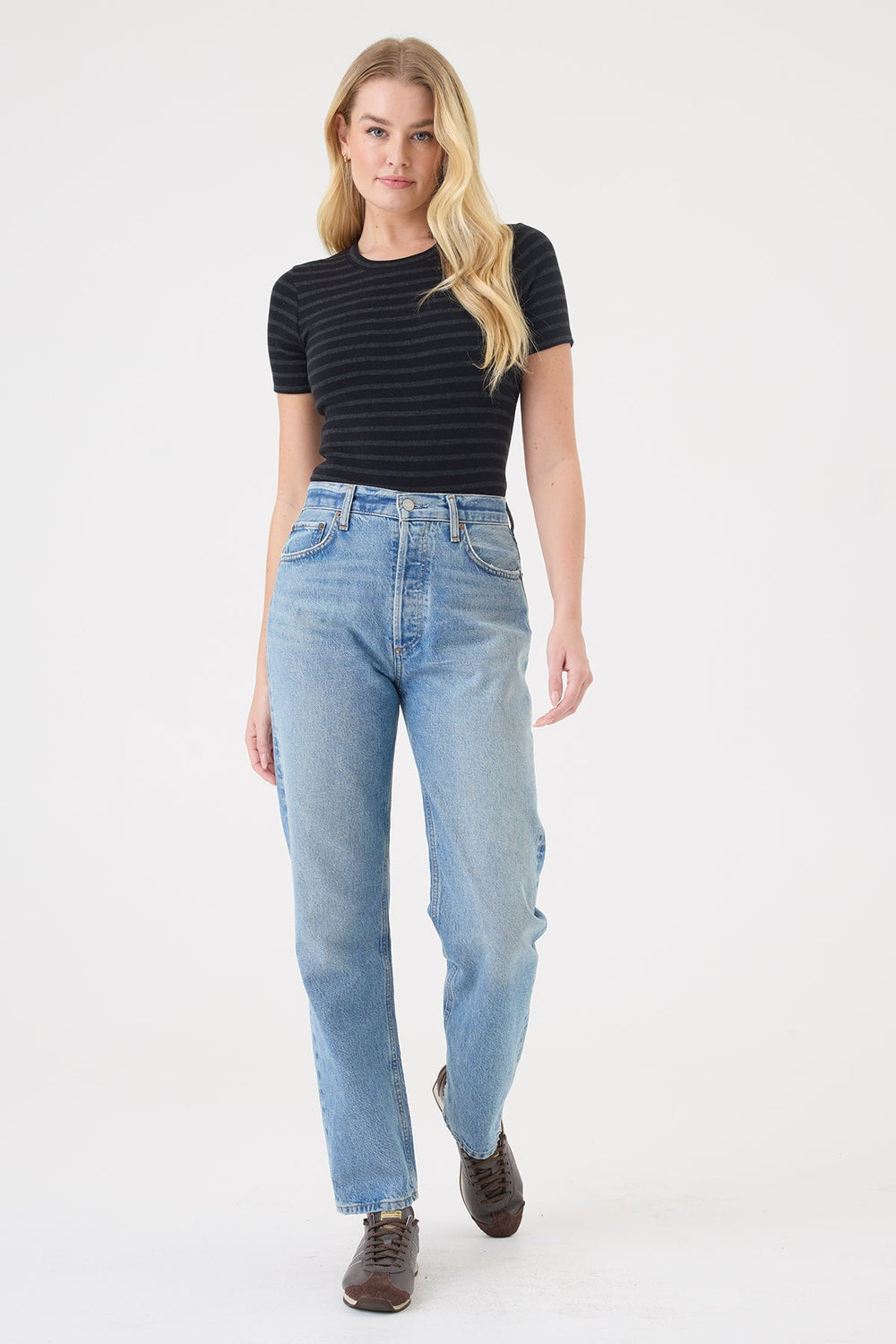Goldie Shadow Stripe Short Sleeve Tee in Black/Charcoal Heather available at Barbara Katz