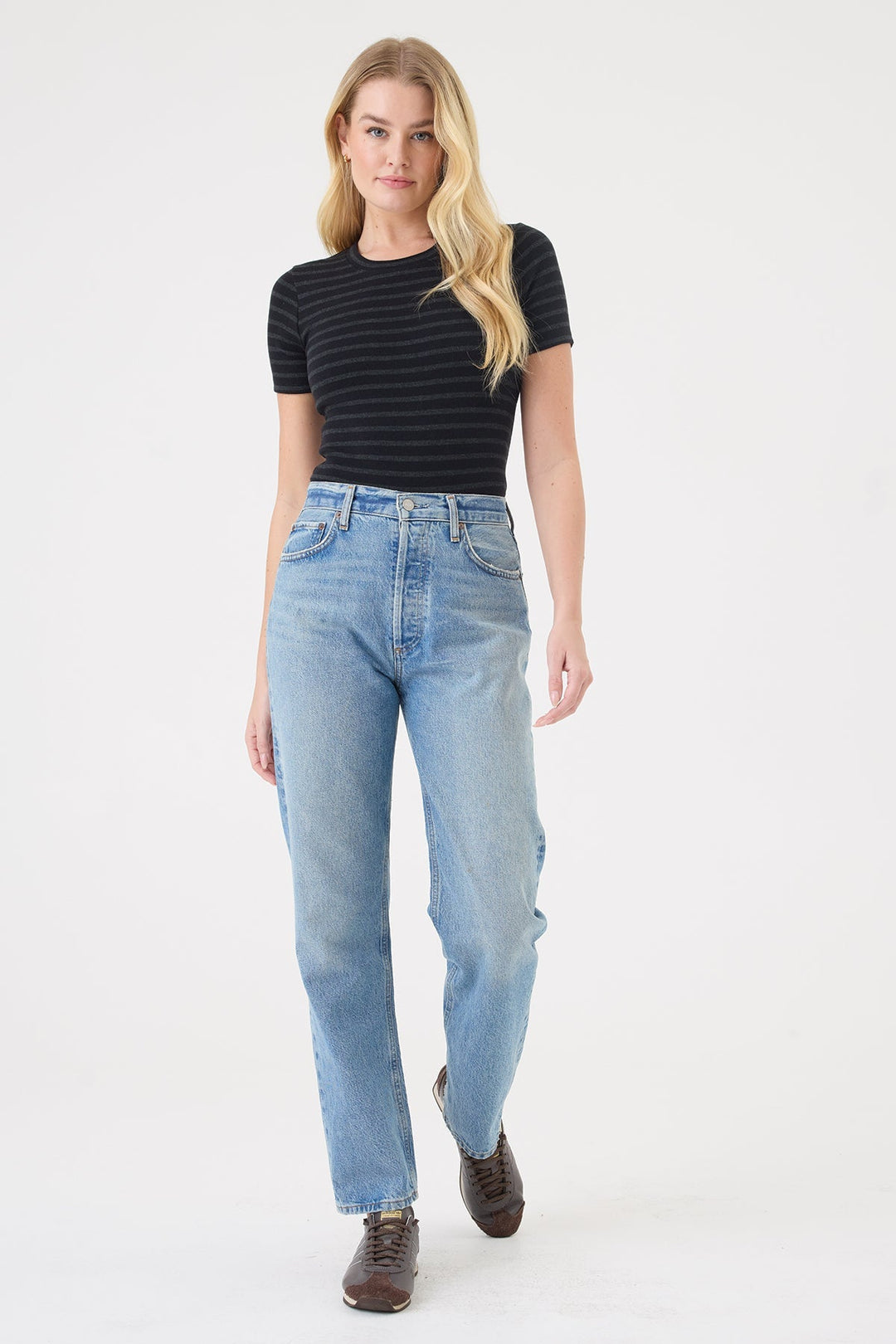 Goldie Shadow Stripe Short Sleeve Tee in Black/Charcoal Heather available at Barbara Katz