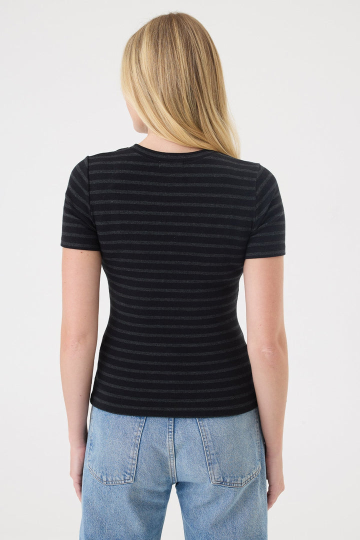Goldie Shadow Stripe Short Sleeve Tee in Black/Charcoal Heather available at Barbara Katz