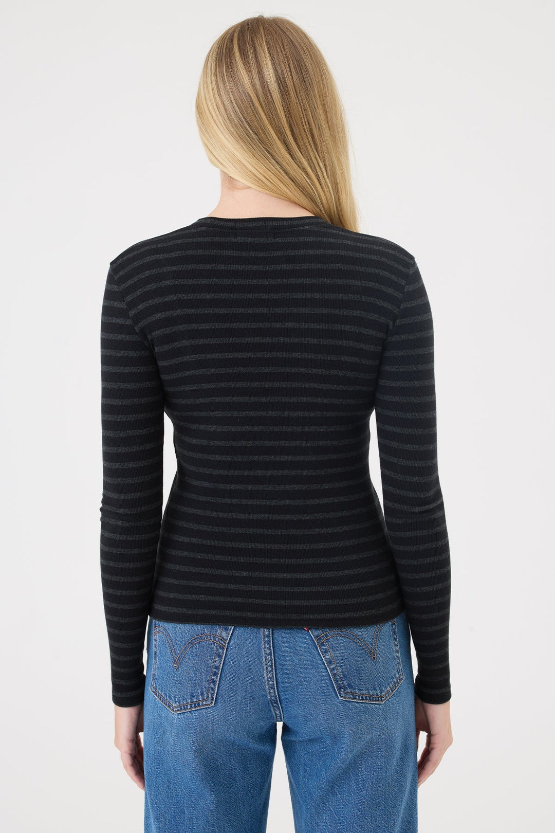Goldie Shadow Stripe Long Sleeve Top in Black/Charcoal Heather available at Barbara Katz