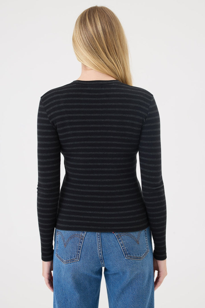 Goldie Shadow Stripe Long Sleeve Top in Black/Charcoal Heather available at Barbara Katz