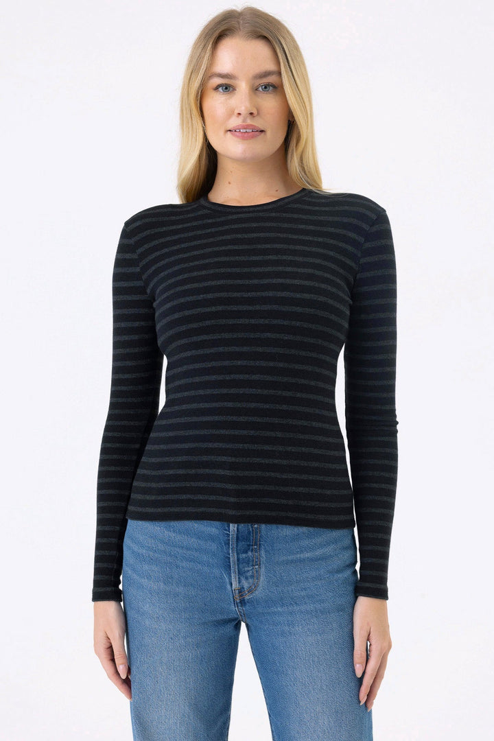 Goldie Shadow Stripe Long Sleeve Top in Black/Charcoal Heather available at Barbara Katz