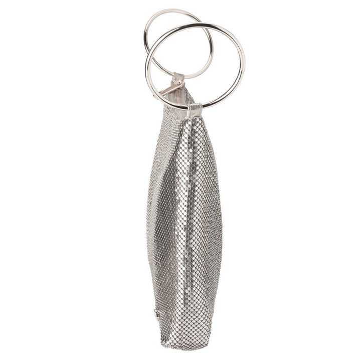 Olga Berg Shar Mesh Convertible Bag in Silver available at Barbara Katz