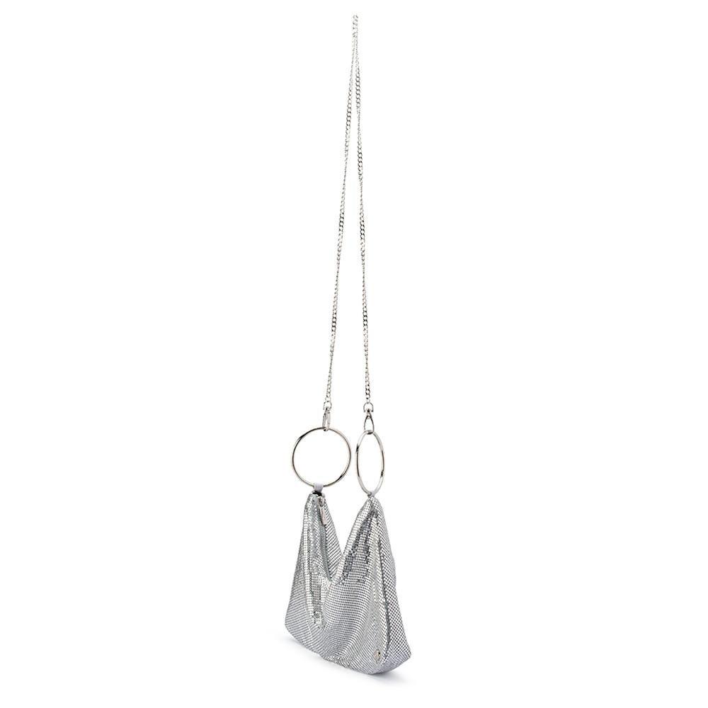 Olga Berg Shar Mesh Convertible Bag in Silver available at Barbara Katz