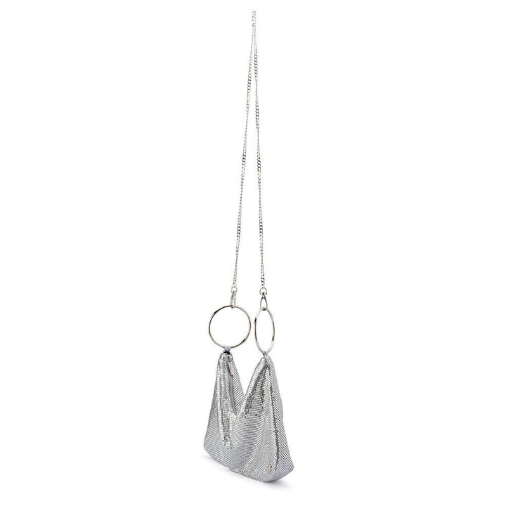 Olga Berg Shar Mesh Convertible Bag in Silver available at Barbara Katz