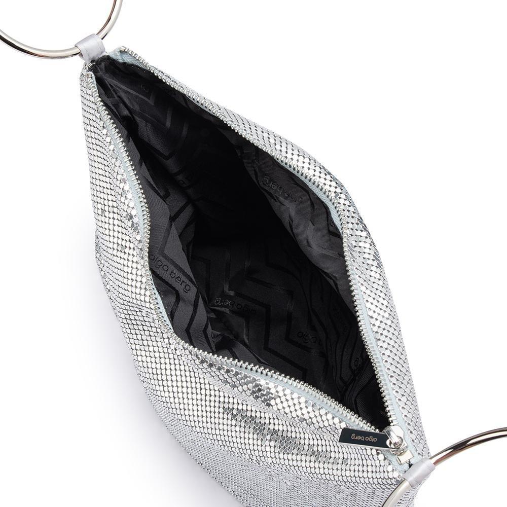 Olga Berg Shar Mesh Convertible Bag in Silver available at Barbara Katz
