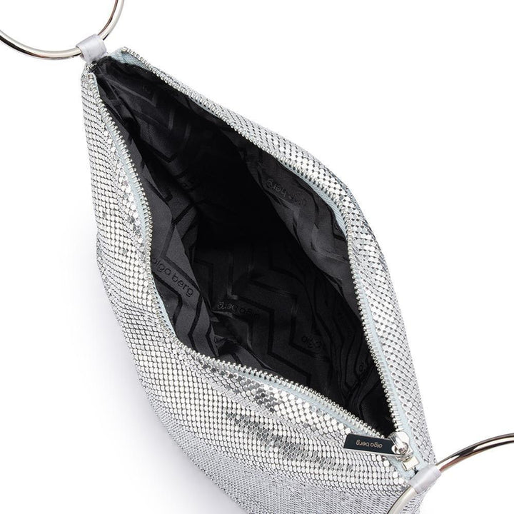 Olga Berg Shar Mesh Convertible Bag in Silver available at Barbara Katz