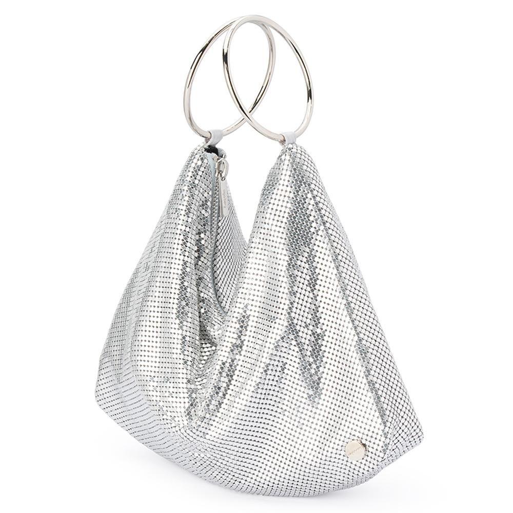 Olga Berg Shar Mesh Convertible Bag in Silver available at Barbara Katz