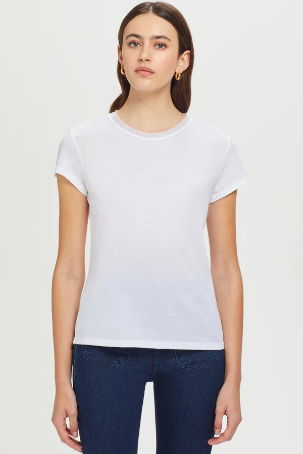 Goldie S/S MESH TRIM ORGANIC CREW - WHITE