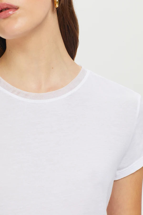 Goldie S/S MESH TRIM ORGANIC CREW - WHITE