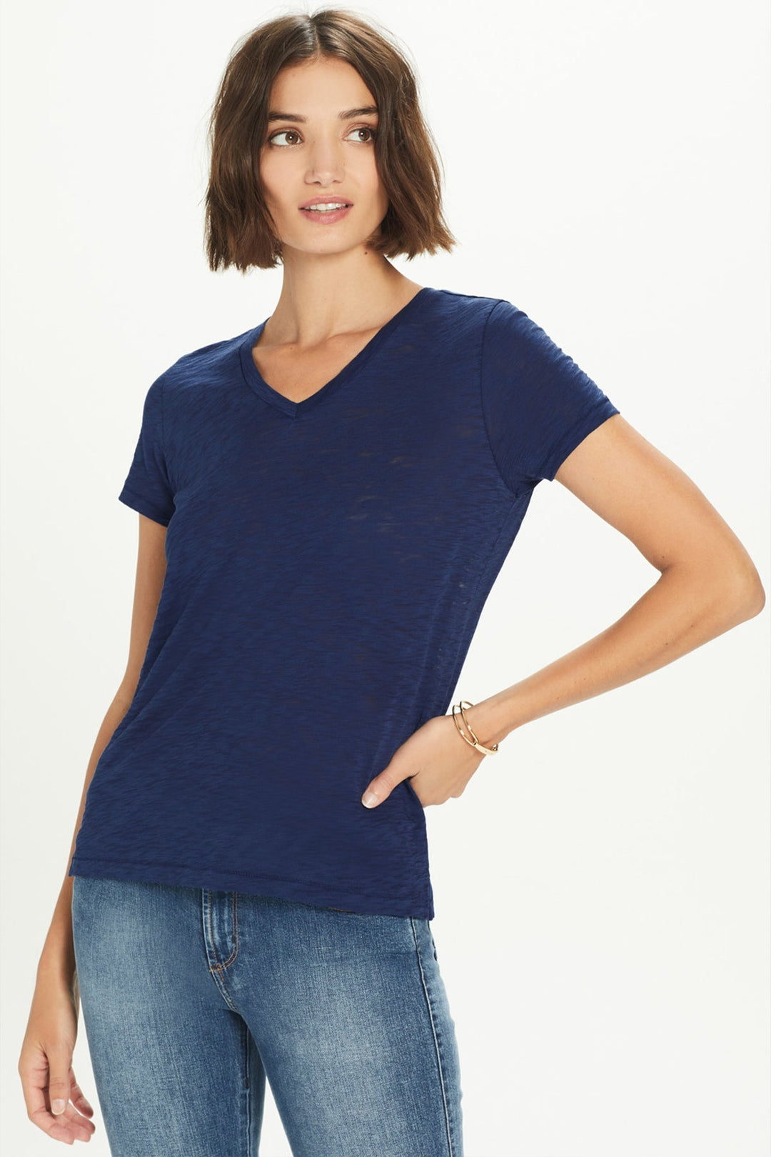 Goldie Signature Slub V Neck Boy Tee available at Barbara Katz