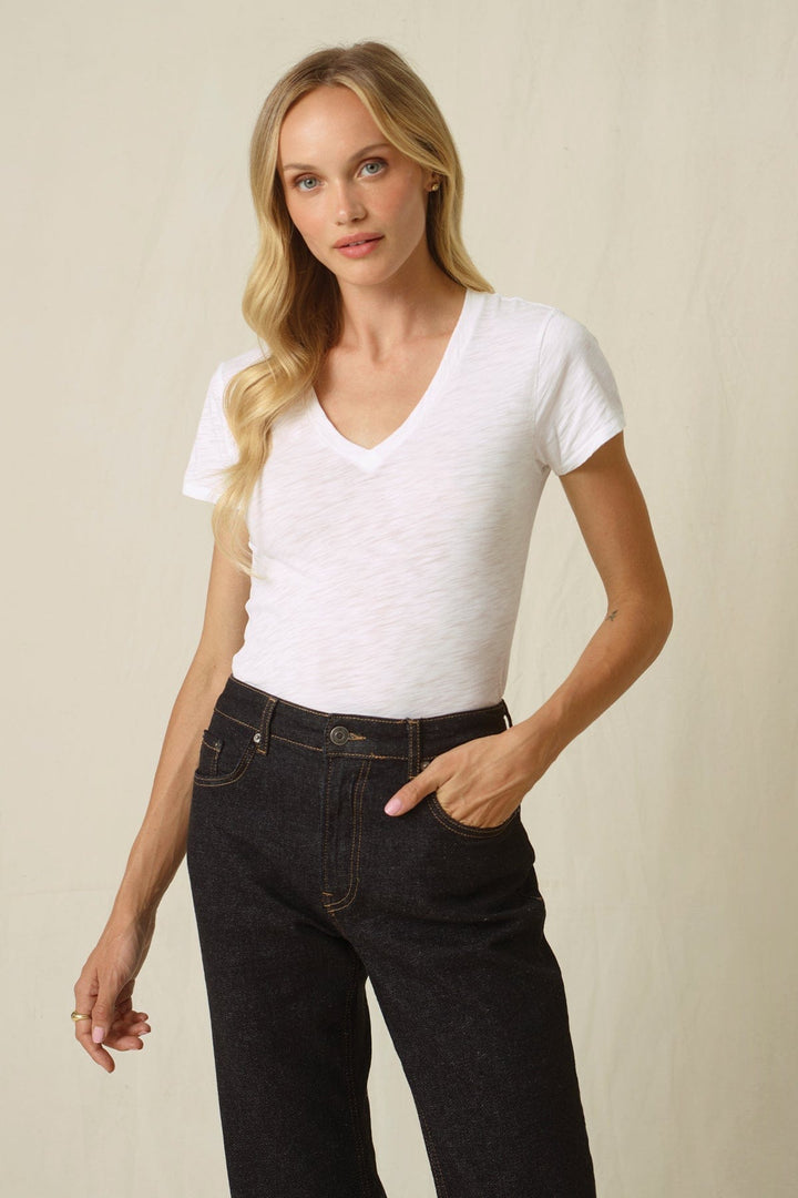 Goldie Signature Slub V Neck Tee available at Barbara Katz