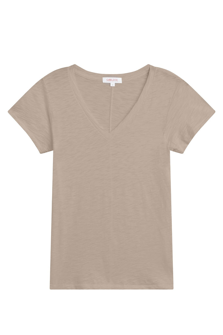 Goldie Signature Slub V Neck Tee available at Barbara Katz