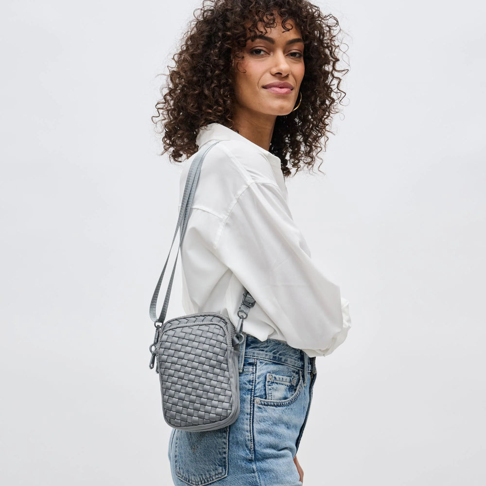 Sol and Selene Divide & Conquer Woven Crossbody Bag in Grey available at Barbara Katz