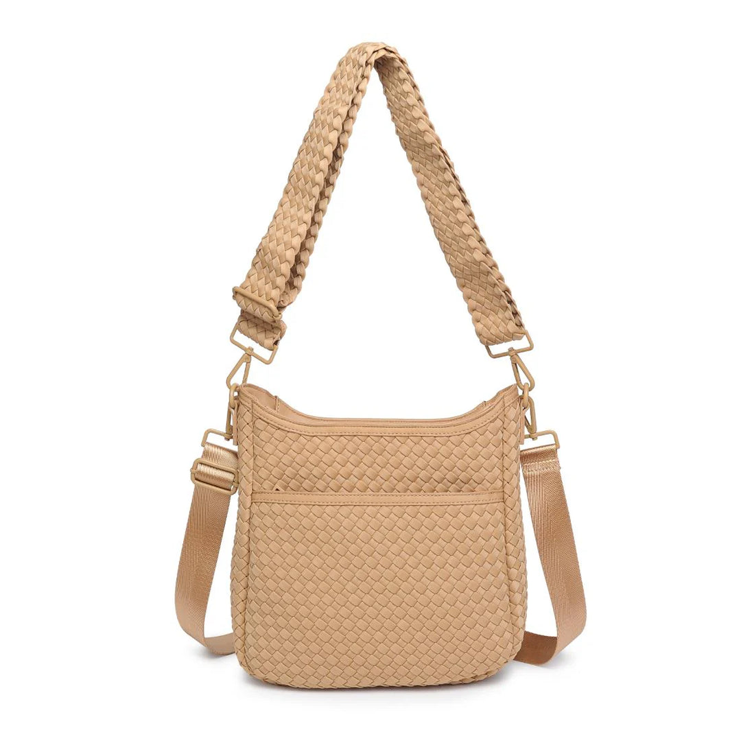 Sol and Selene Kismet Woven Neoprene Crossbody Bag in Nude available at Barbara Katz