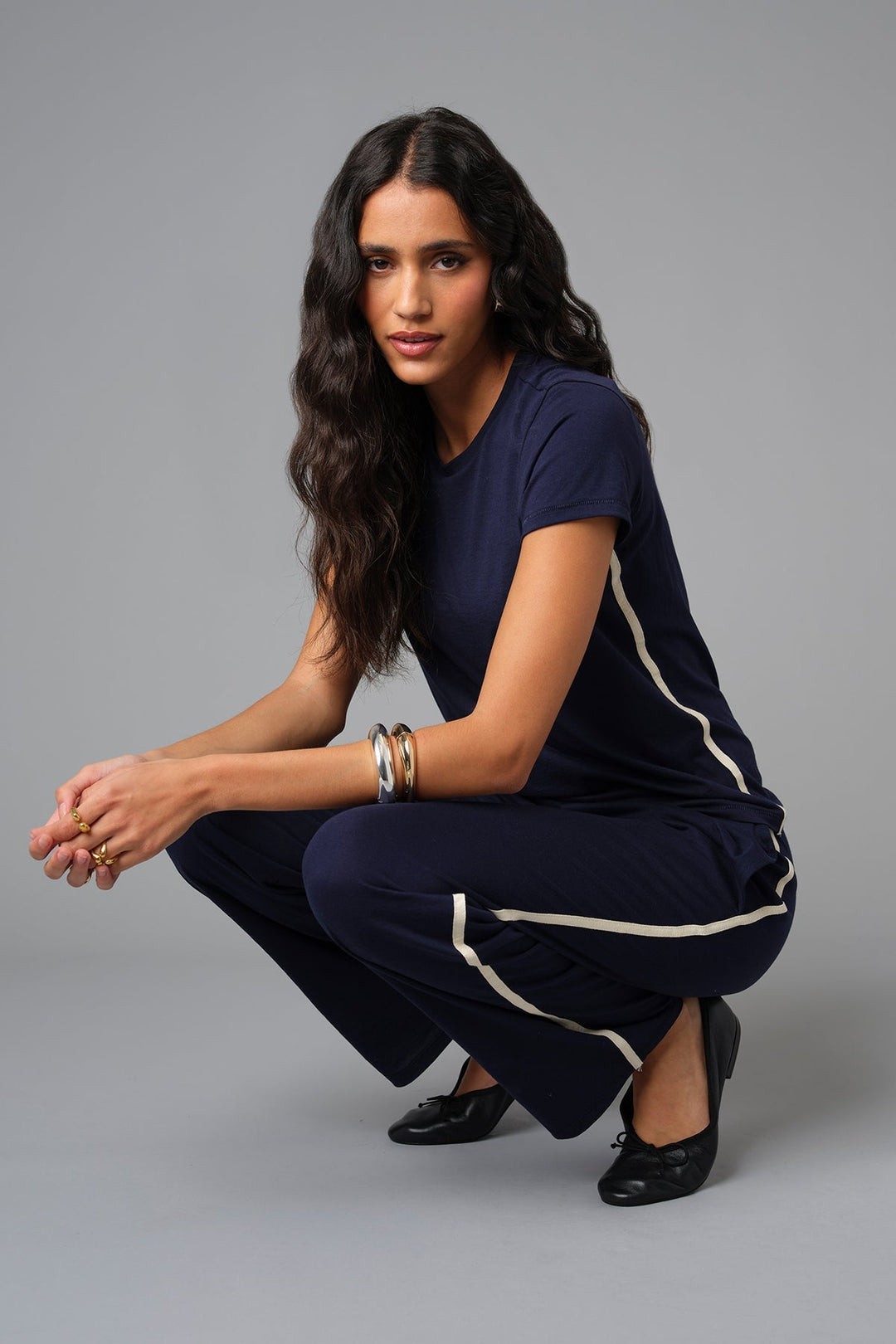 Goldie St. Tropez Tee in Navy paired with Goldie Easy Everyday Pants in Navy available at Barbara Katz