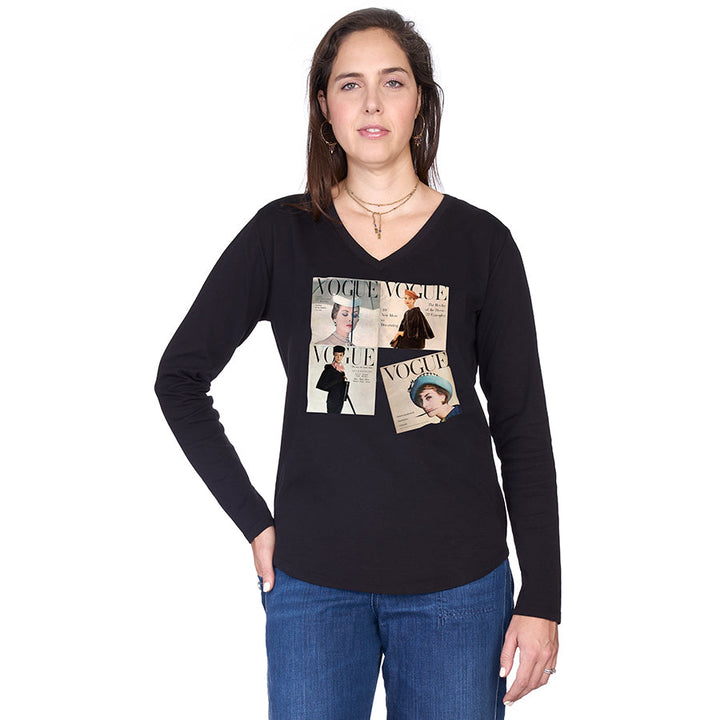 Suzi Roher The Victoria Long Sleeve Tee - Vogue Covers Black available at Barbara Katz