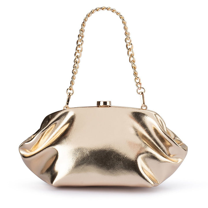 Olga Berg Tally Metallic Clutch in Gold available at Barbara Katz