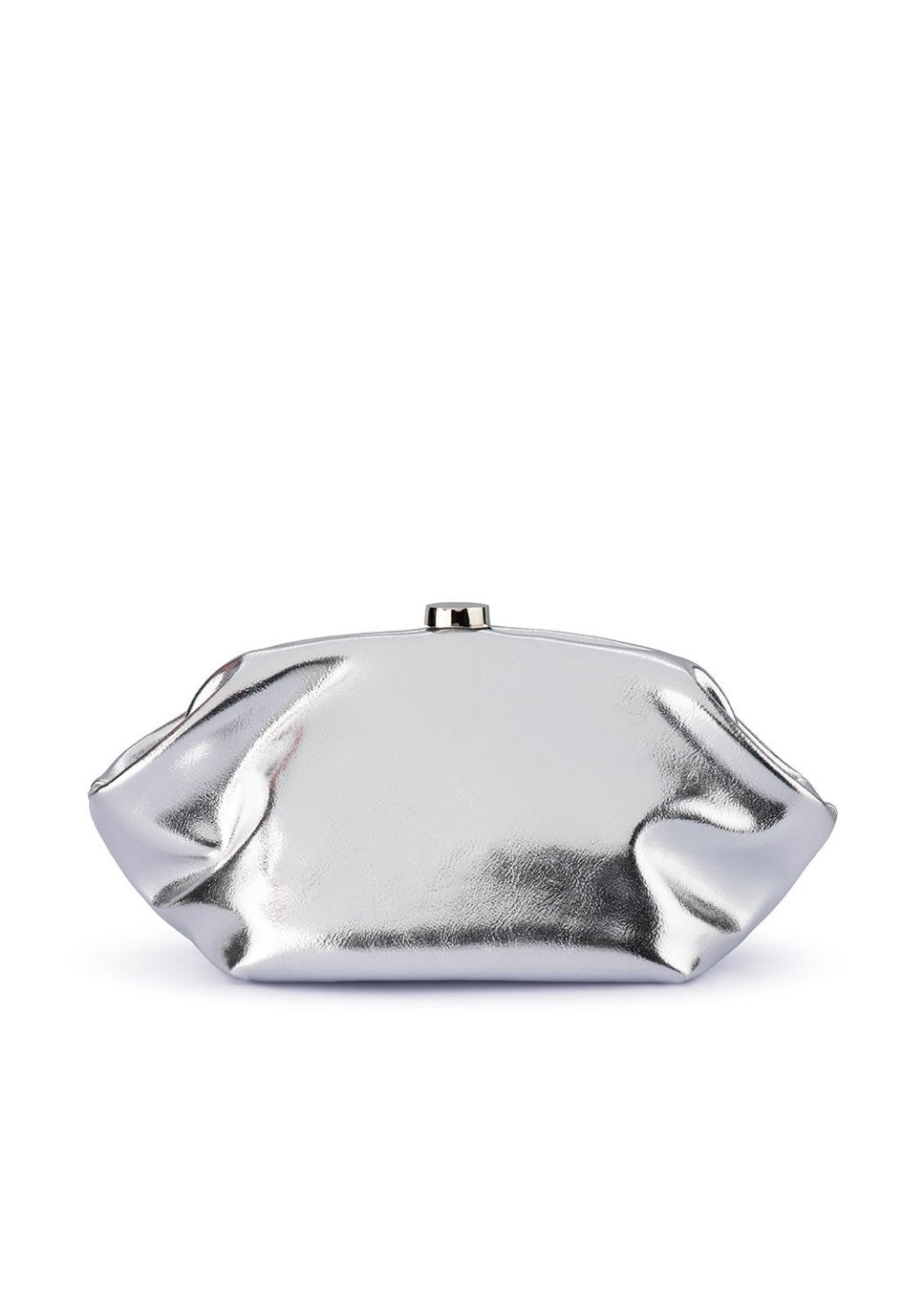Olga Berg Tally Metallic Clutch in Silver available at Barbara Katz