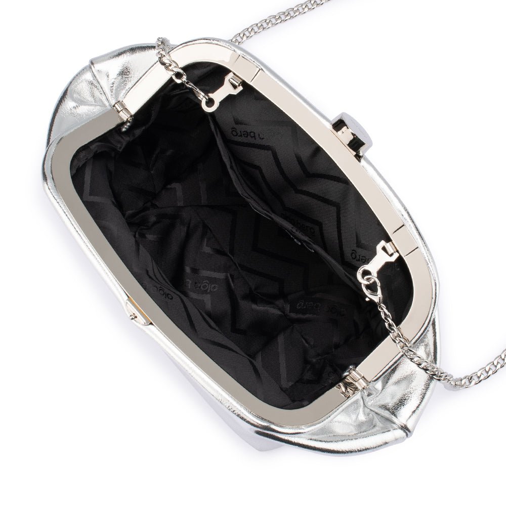 Olga Berg Tally Metallic Clutch in Silver available at Barbara Katz