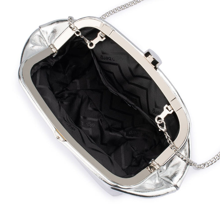 Olga Berg Tally Metallic Clutch in Silver available at Barbara Katz