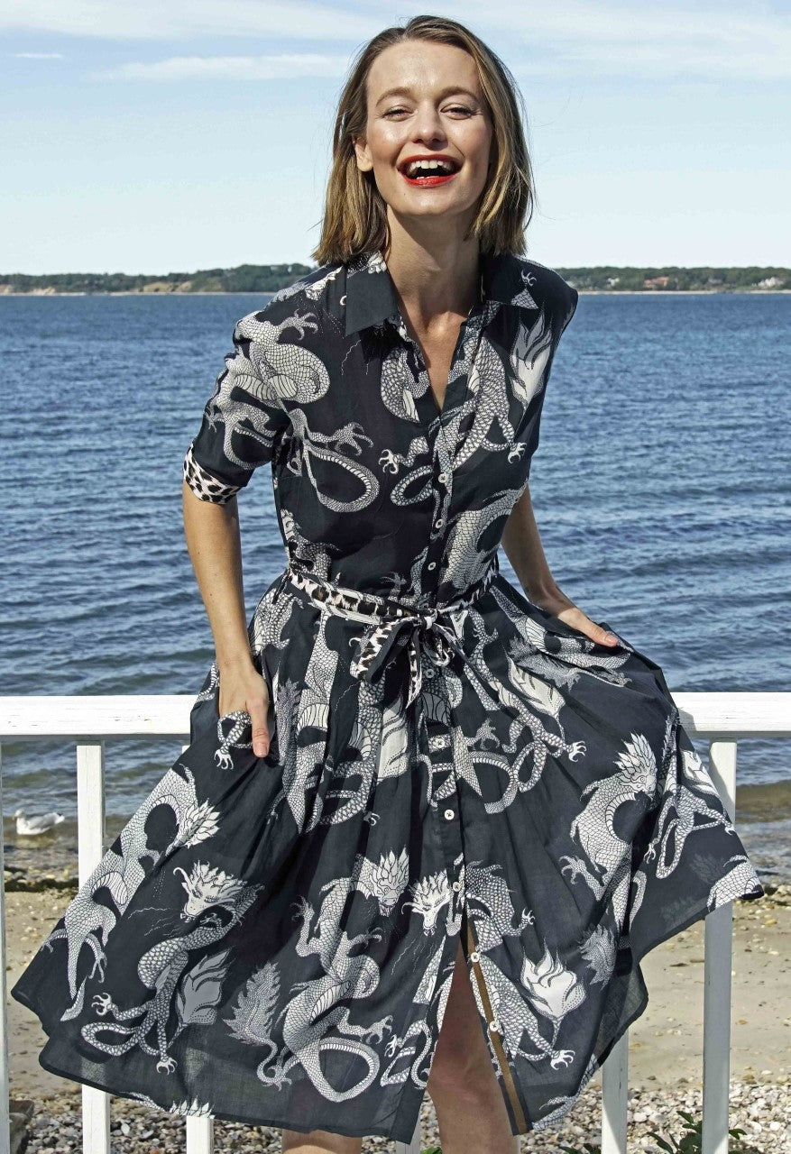 Dizzy-Lizzie Mrs Maisel Dress - Black Iconic Print available at Barbara Katz