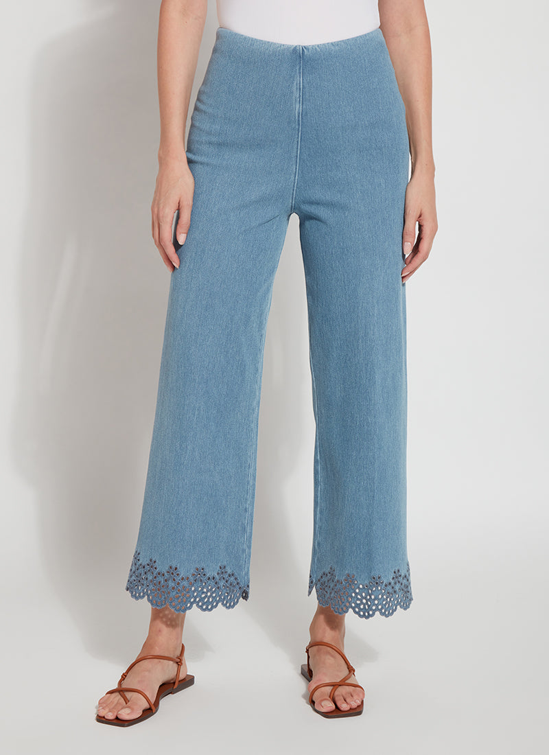 Eyelet Embroidered Wide Leg Crop - Bleach Blue