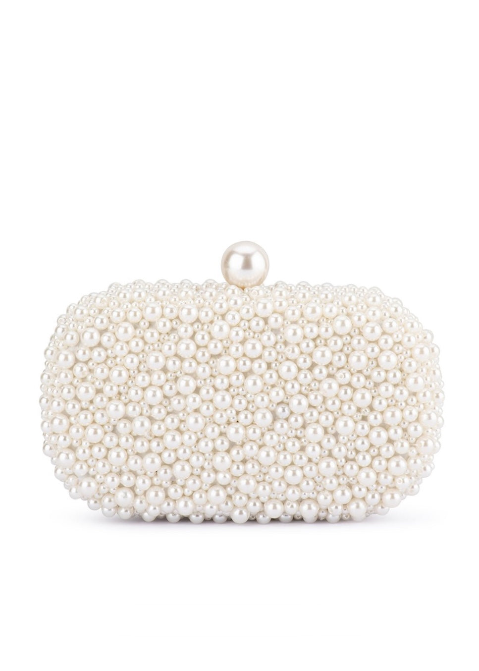Olga Berg Valentina Pearl Clutch Bag in Pearl/Silver available at Barbara Katz