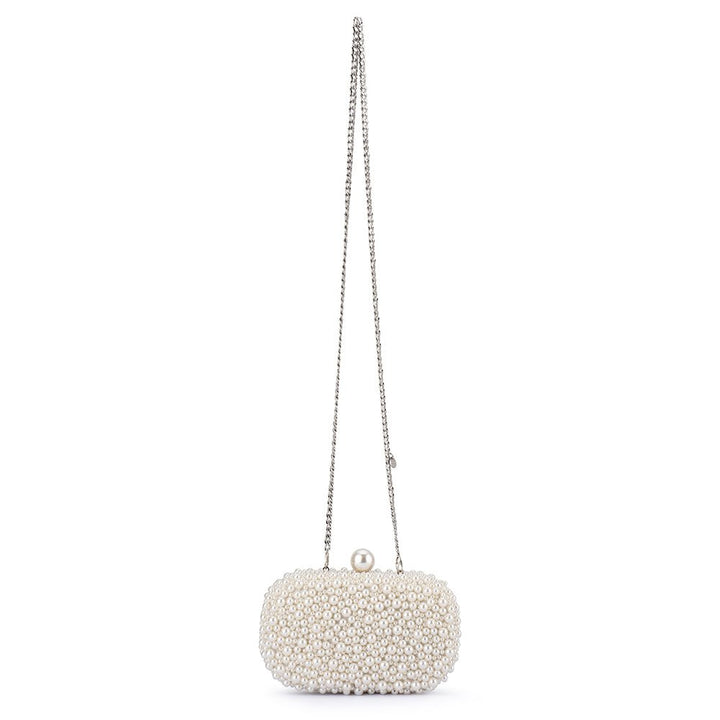 Olga Berg Valentina Pearl Clutch Bag in Pearl/Silver available at Barbara Katz