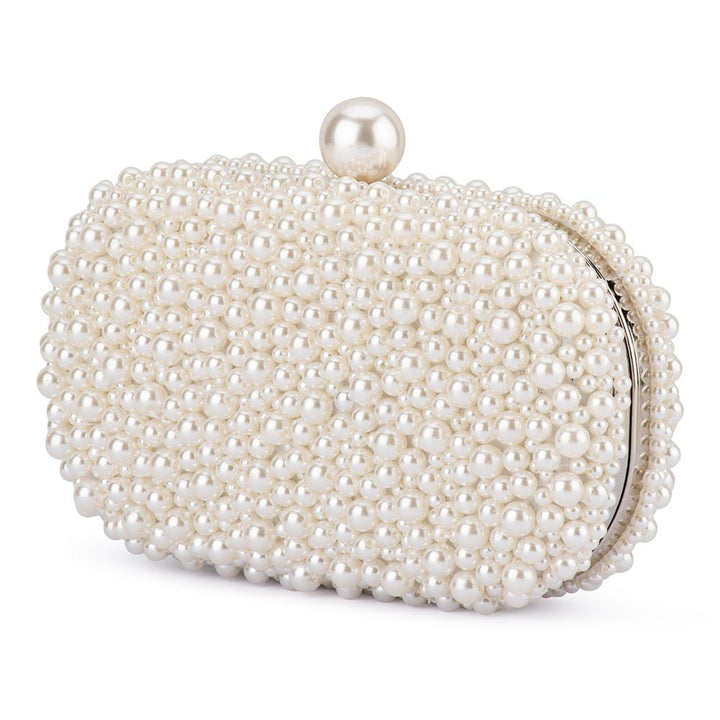 Olga Berg Valentina Pearl Clutch Bag in Pearl/Silver available at Barbara Katz