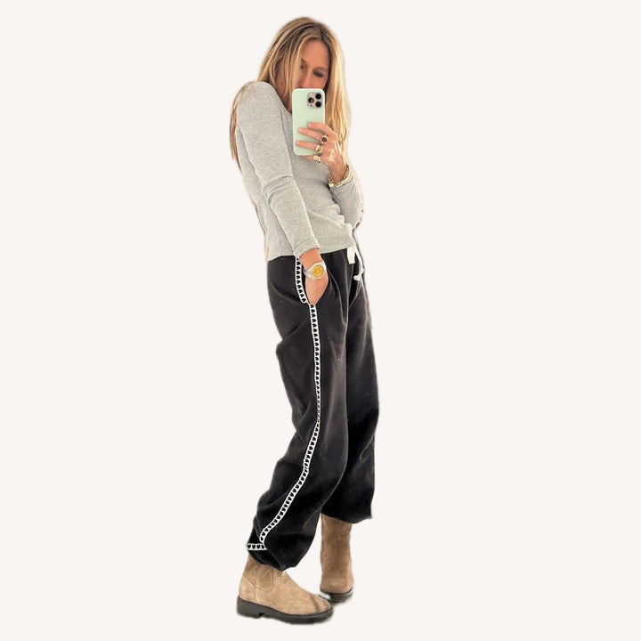 Kerri Rosenthal Weekend Barb Heart Tape Sweatpants in Black available at Barbara Katz