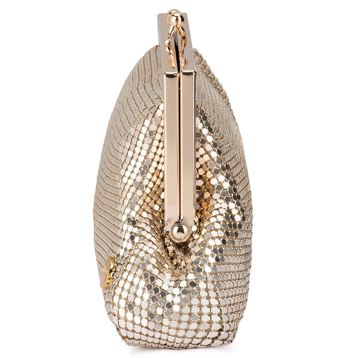 Olga Berg Zara Mesh Frame Clutch Bag in Gold available at Barbara Katz