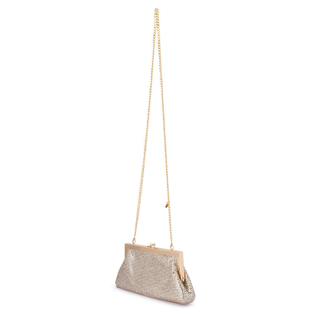 Olga Berg Zara Mesh Frame Clutch Bag in Gold available at Barbara Katz