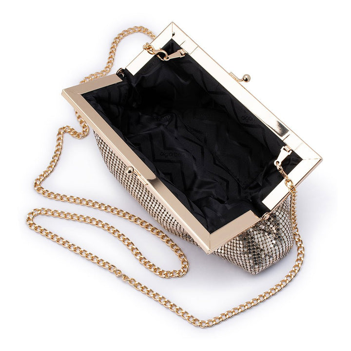 Olga Berg Zara Mesh Frame Clutch Bag in Gold available at Barbara Katz