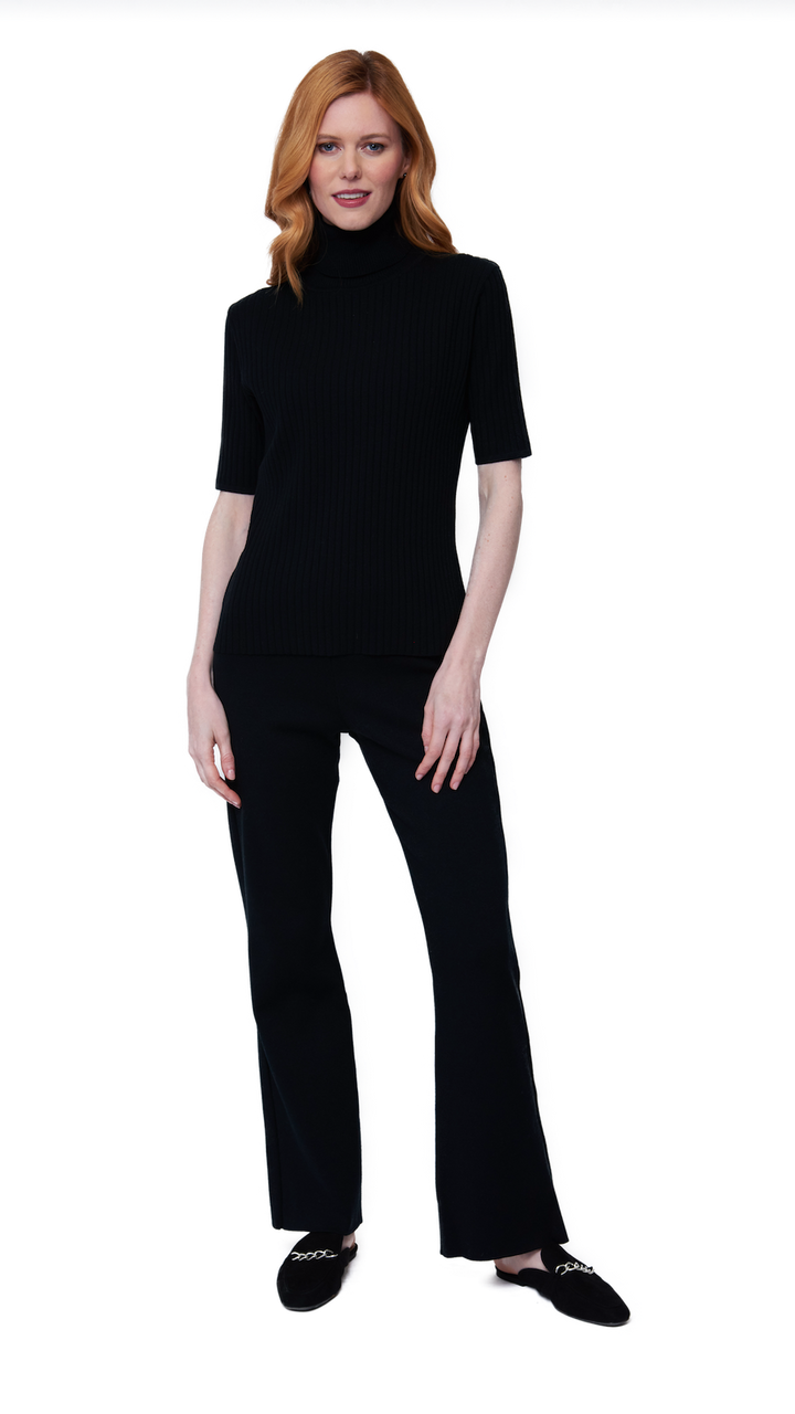 Monique Milano-Knit Boot Leg Pants - Black