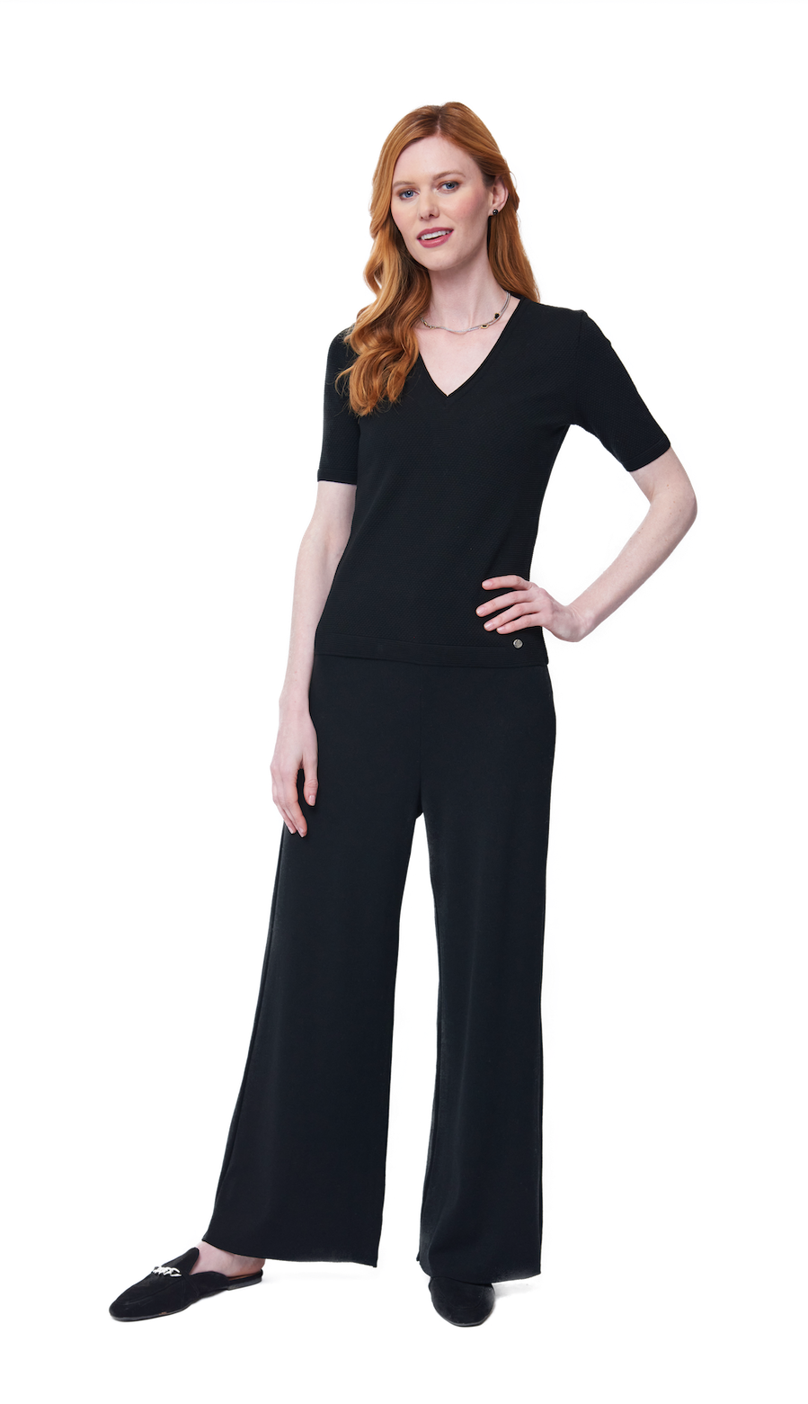 Elena V-Neck Ribbed Top - Black