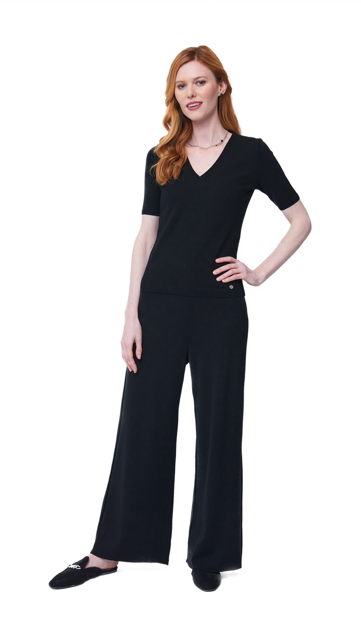 Elena V-Neck Ribbed Top - Black