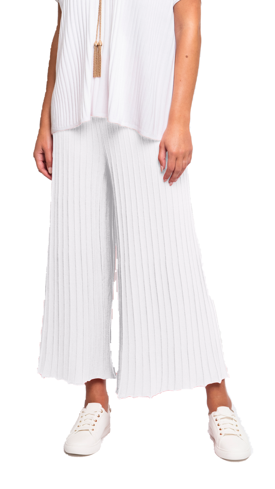 Giuliana Plisse-Look Cropped Wide Leg Pants; White