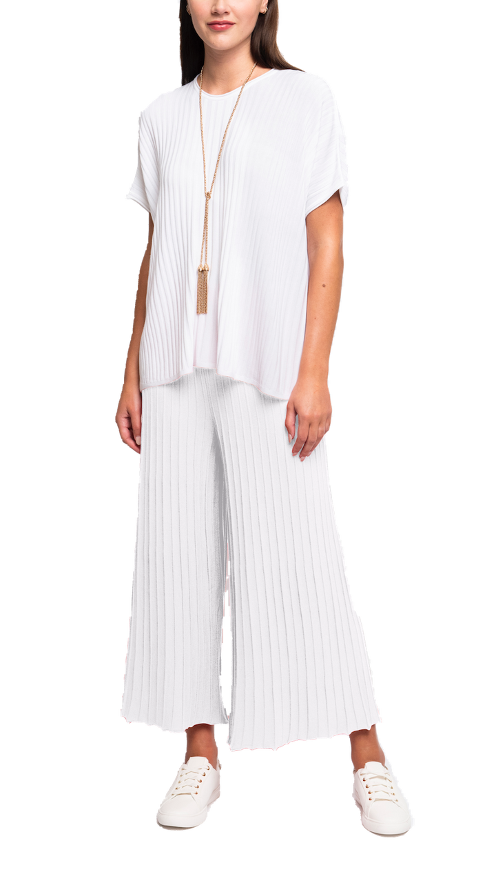 Giuliana Plisse-Look Cropped Wide Leg Pants; White