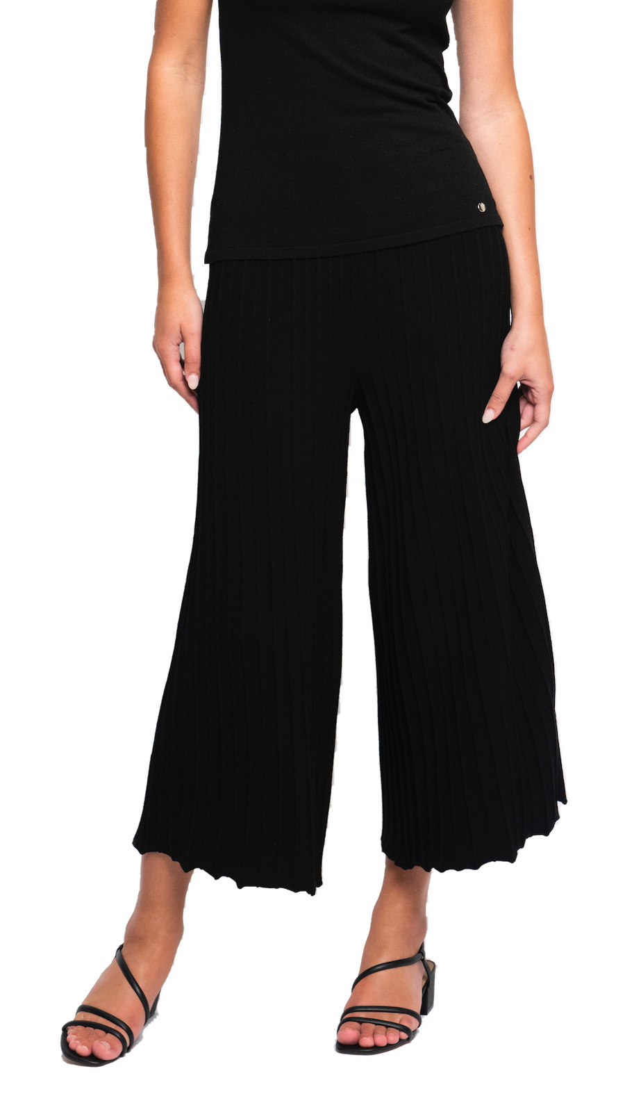 Giuliana Plisse-Look Cropped Wide Leg Pants; Black