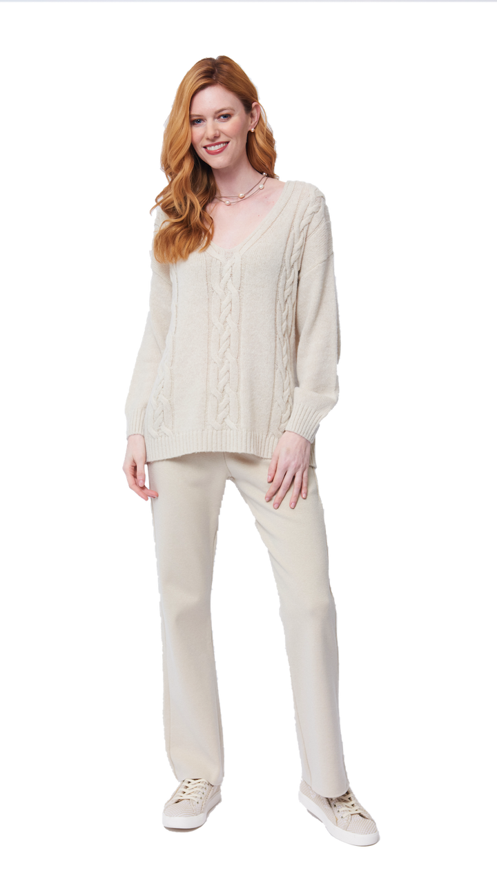 Monique Milano-Knit Boot Leg  Pants - Beige