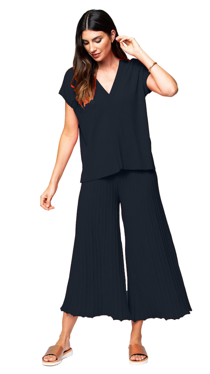Biana Vivi V-Neck Drop-Shoulder Top in Dark Navy available at Barbara Katz