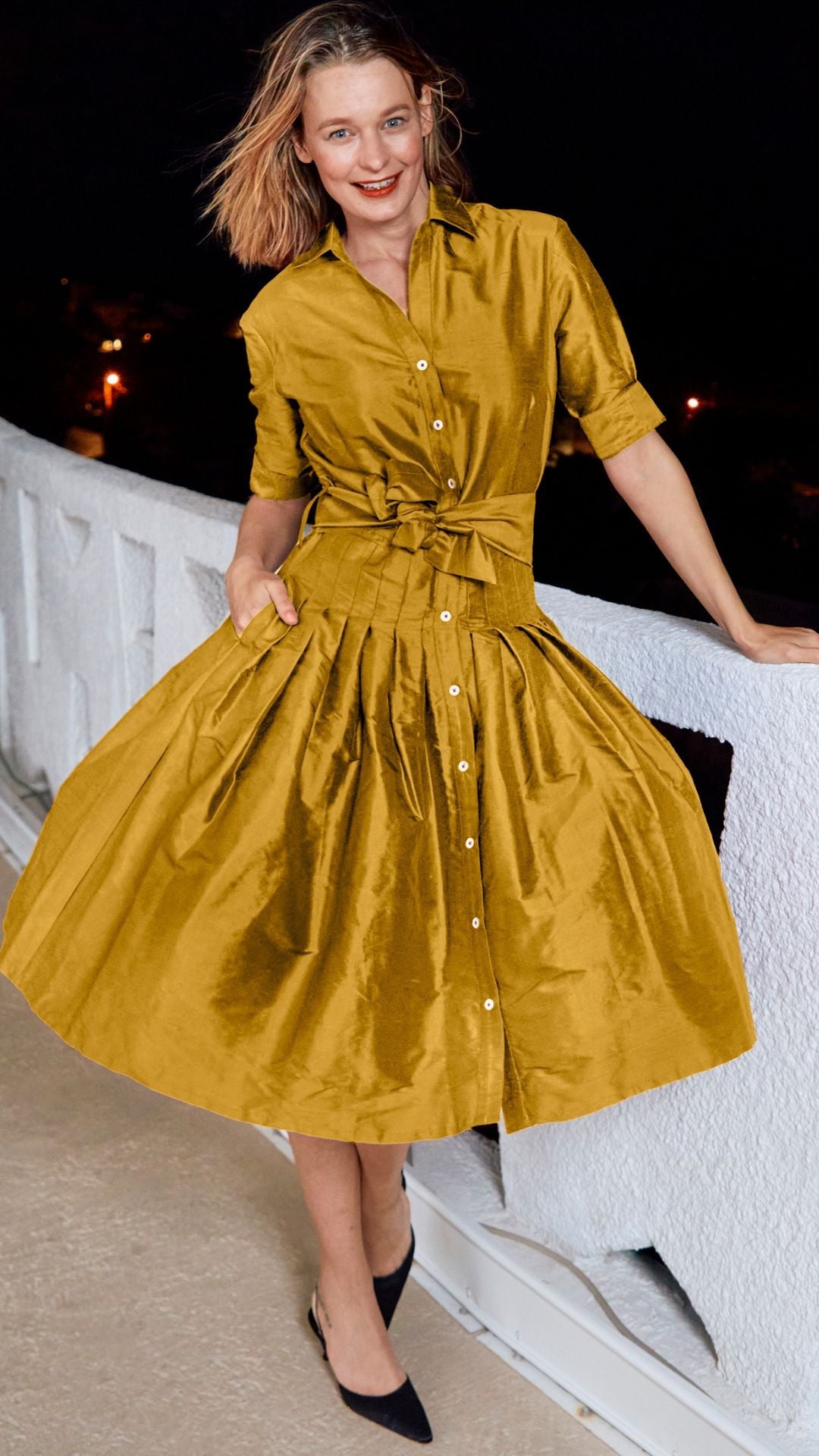 Dizzy-Lizzie Mrs Maisel Silk Dress in Gold