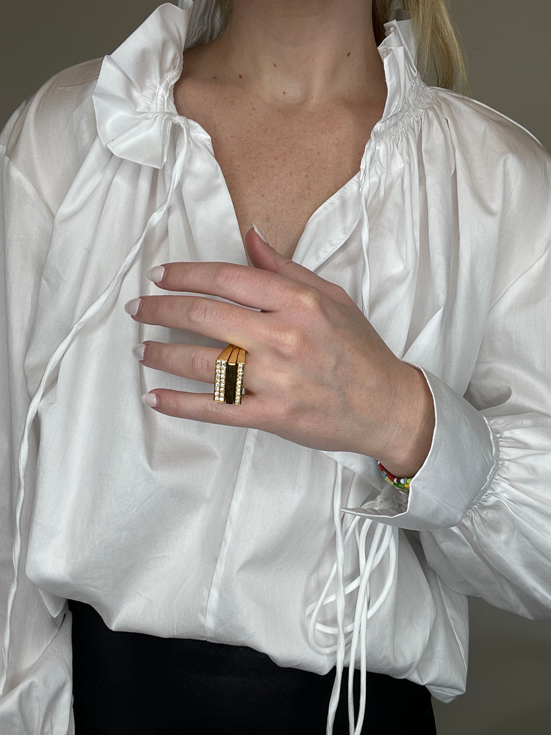 Set of 3 Gold Rings with Crystal