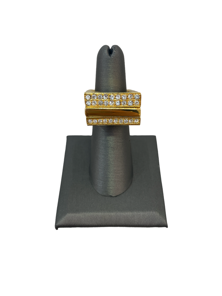 Set of 3 Gold Rings with Crystal