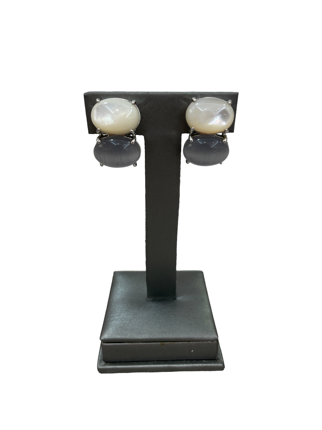 Double Oval Stack Earring Mother-of-Pearl and Moonstone (CLIP)