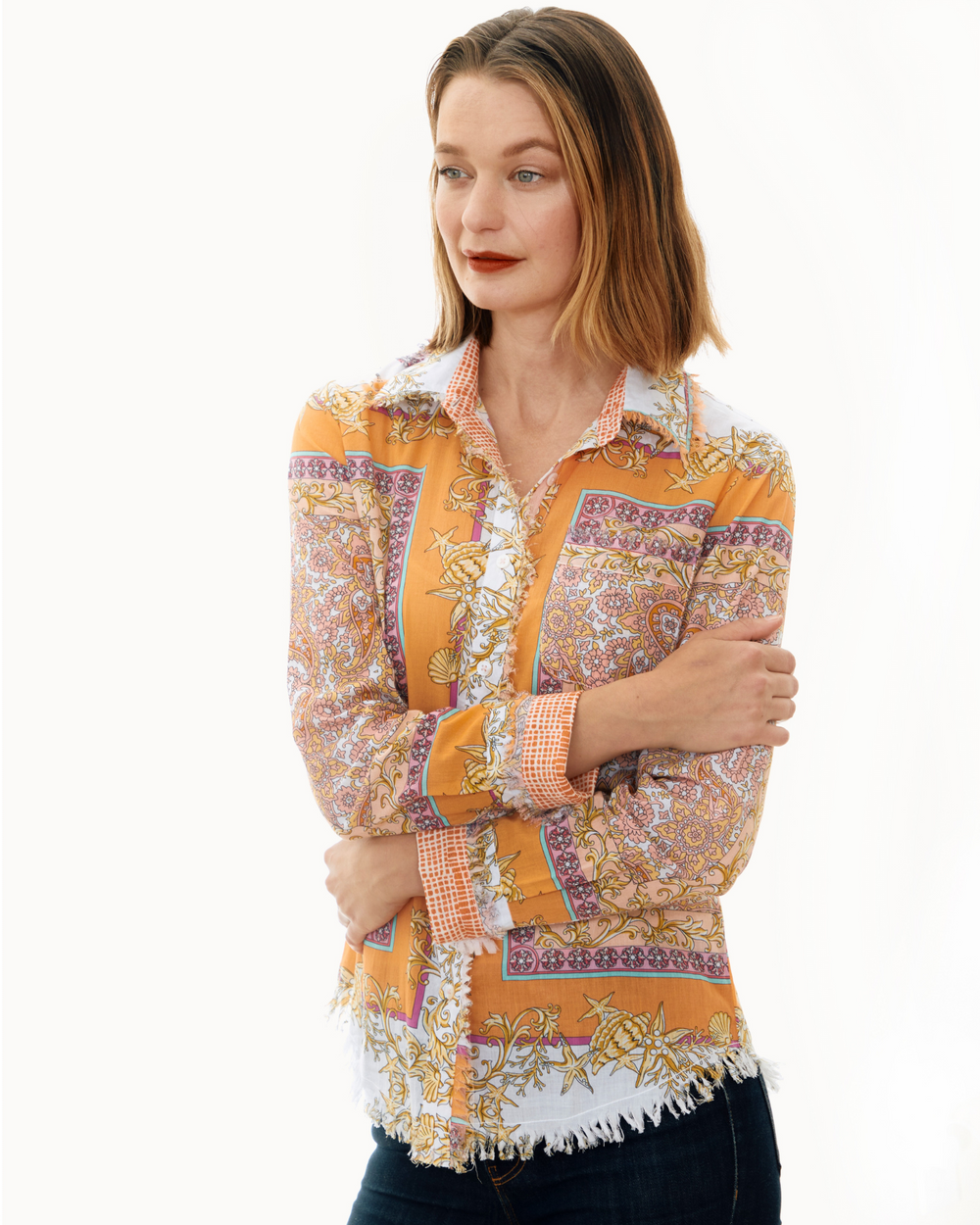 Dizzy-Lizzie Cape Cod Orange Shirt With Engineered Print
