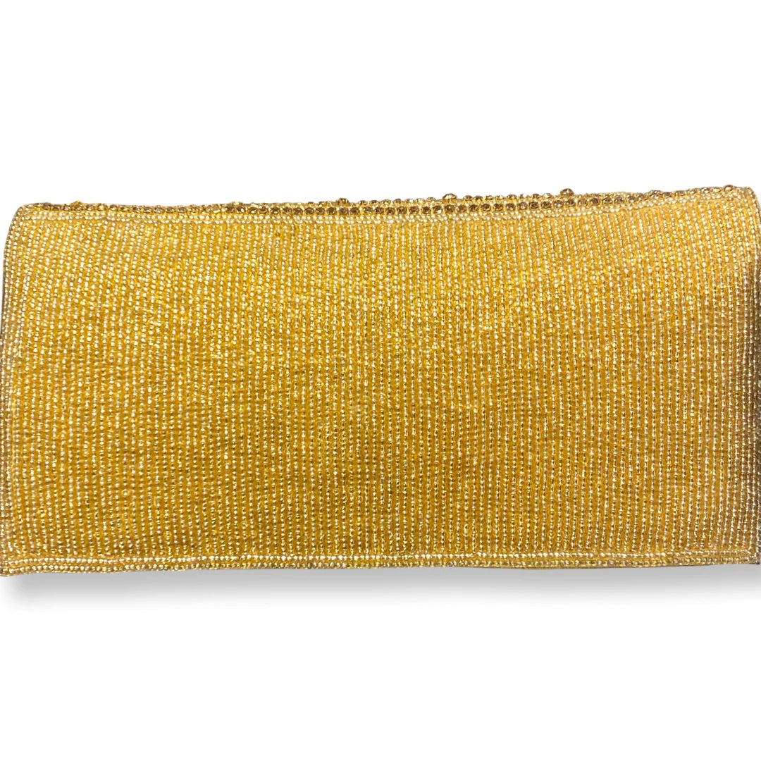 Crystal Beaded Clutch Gold