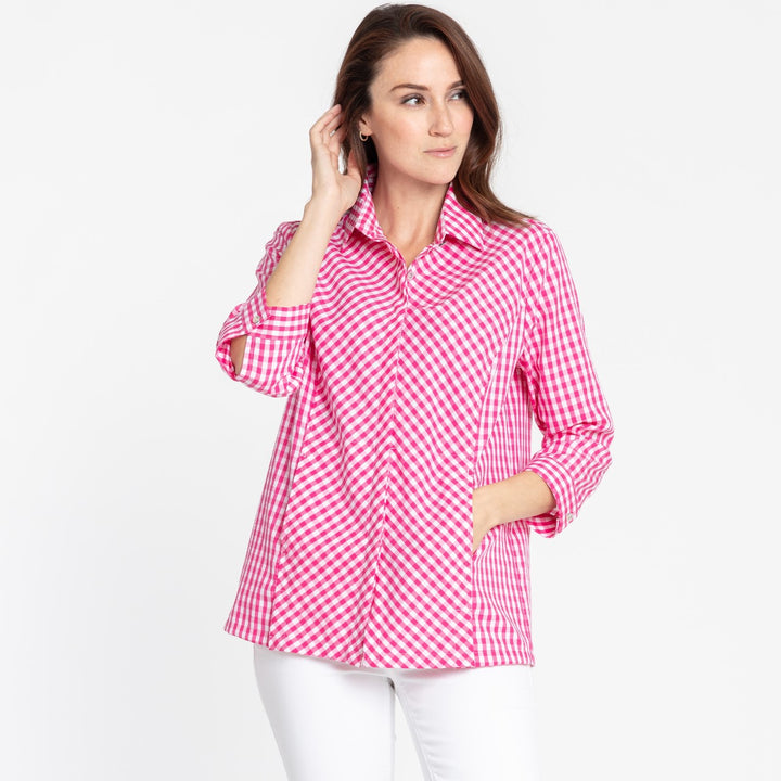 Allison Mini Gingham Shirt - Magenta/White